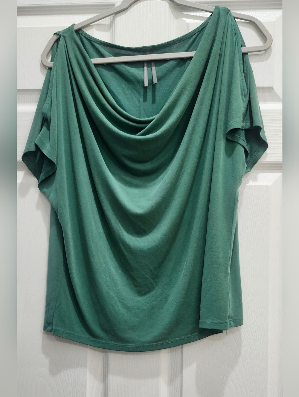 Anthropologie Cold Shoulder Top Women's Medium Green Short Sleeve Blouse